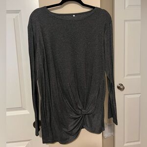 Women's Long Sleeve Dark Grey Knot Front Round Neck Top